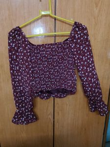 Floral Print Ruched Long Sleeve Top