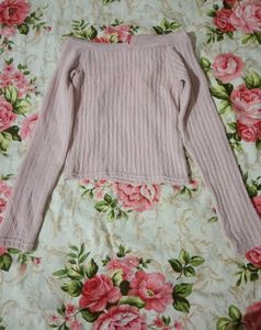 Pink Ribbed Knit Off-Shoulder Top