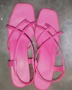 Pink Strappy Square Toe Sandals