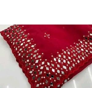 Red Mirror Work Saree