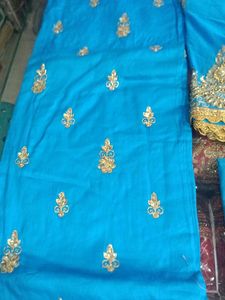 Teal &amp; Gold Embroidered Salwar Kameez
