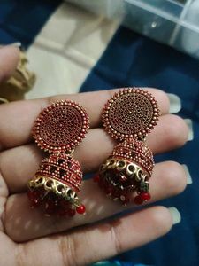 Red Jhumki Earrings