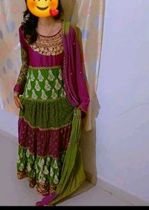 💚💜 Purple And Green Wedding Beautiful Long Frock