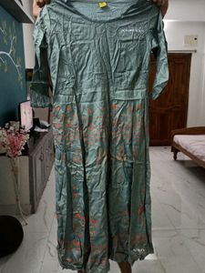 Beautiful New Elegant Grey Kurta With Orange Golden Print Unused
