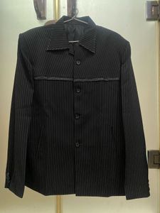 Premium Black Suit Set For Men Leather Detailing