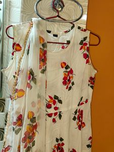 White Anarkali Kurta With Dupatta