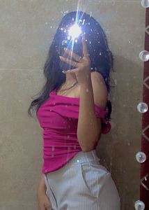 “Chic off-shoulder pink top, worn only once!