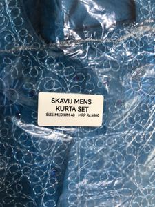 SKAVIJ Men&#39;s Blue Embroidered Kurta Set