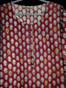 Fabindia Red & White Floral Print Kurta