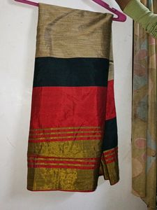 Red And Black Saare With Golden Border