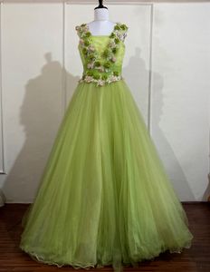 Green Floral Tulle Gown🍋‍🟩 lime gree