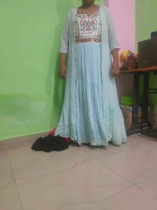 Blue Embroidered Dress with Jacket