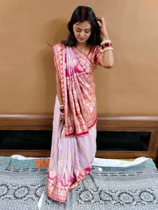 Elegant Pink Banarasi Saree