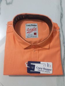 L Size  Orange  Plain Full Sleeve Cotton Shirt