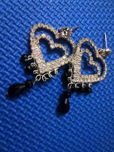 Double Heart White Stone Earrings| Hangings