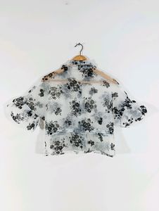 White Printed Transparent Casual Top (Women)