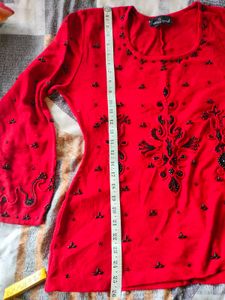 Red Beaded Long Sleeve Top