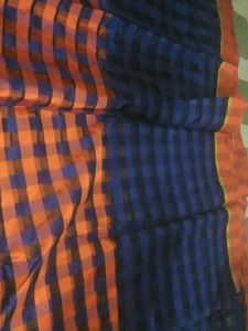 Orange And Blue Color Cotan Sadi With Baluse