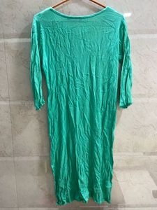 Vibrant Mint Green Embellished Crinkled Kurti