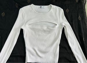 White Front Cut Out Ribbed Bodyfit Summer Top