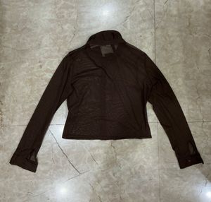 H&amp;M Brown Mesh Long Sleeve Top
