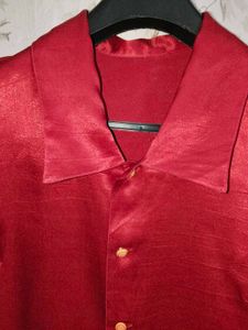 Red Silk Button Down Shirt