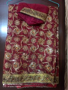 zari work red saree ( only one time wear)