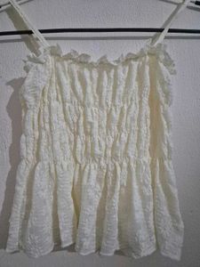 White Shirred Tank Top