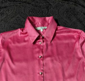 🌸Pink Satin Button-Down Shirt