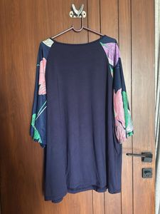 Floral Sleeve Navy Tee