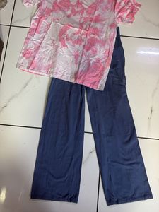 Pink Tie-Dye Tee &amp; Blue Pants Set