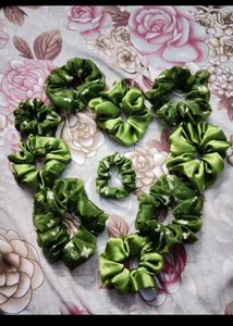 Handmade Green Floral Scrunchies (Set of 10)