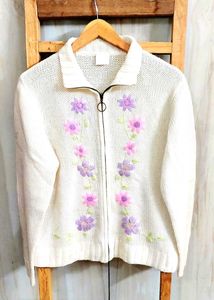 Offwhite Embroidery Work Sweater Size-38-40-L