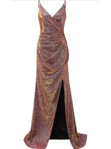 URBANIC Women&#39;s Ruched Sequin Gowns Sexy Spaghetti