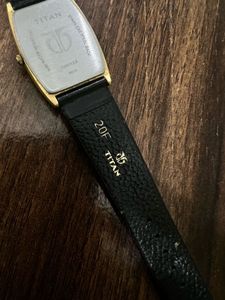 Titan Gold-Tone &amp; Black Leather Strap Watch