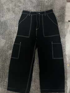 Black Wide Leg Contrast Stitch Pants