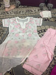 Pink Embroidered Lucknowi Kurta Set