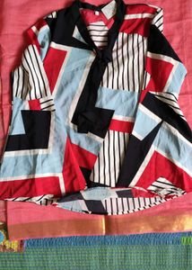 Patterned Tie-Neck Top