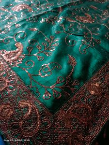 Green Silk Saree With Sequence Work