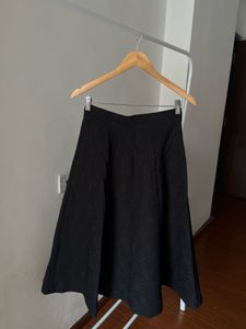 Black Jacquard A-Line MIDI Skirt