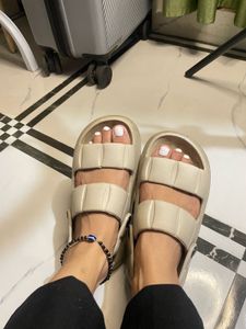 Beige Platform Slides