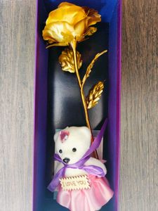 24k Gold Rose &amp; Taddy Bear