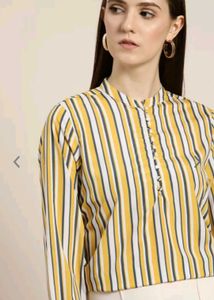 Striped Mandarin Collar Blouse