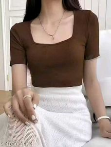 Brown Ribbed Cropped Top