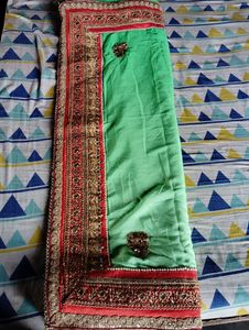 Elegant Grey and Green Saree