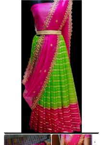 Pink &amp; Green Lehanga Fully Stitched