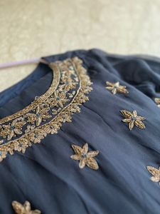 Elegant Black &amp; Gold Embroidered Sharara Suit