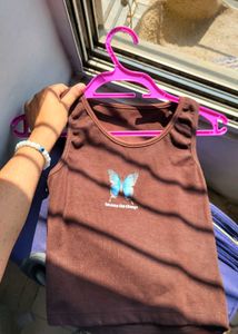 A Blue Butterfly Cute Brown Top