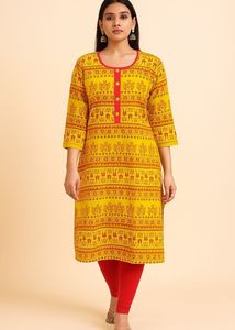 Bright Yellow Rajasthani Printed Kurti