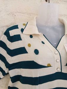 Striped Knit Polo Top